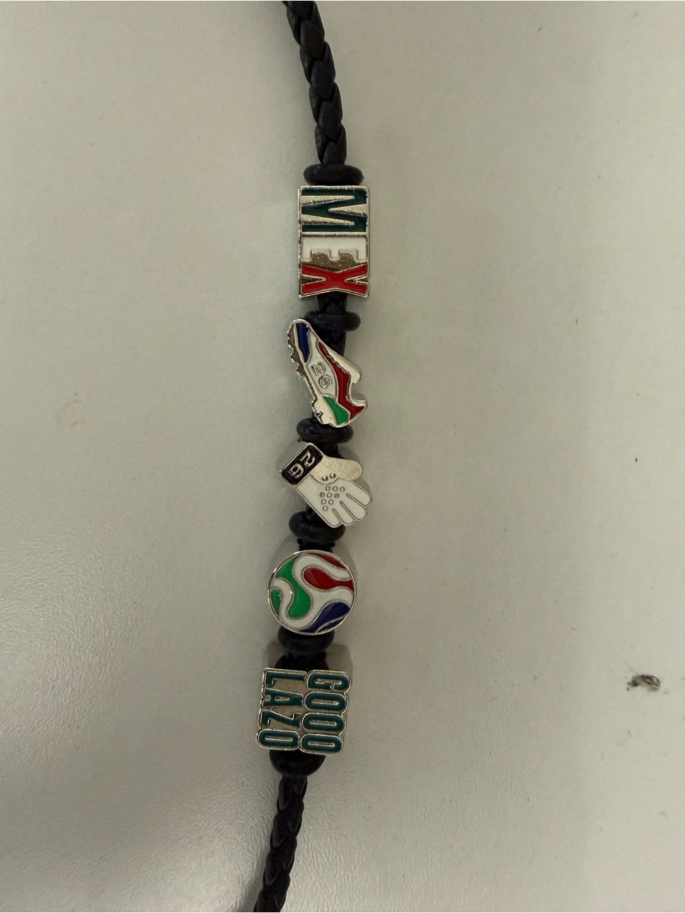 FIFA Soccer Charm Braided Leather Bracelet with Multicolor Enamel Charms - Picture 8 of 10
